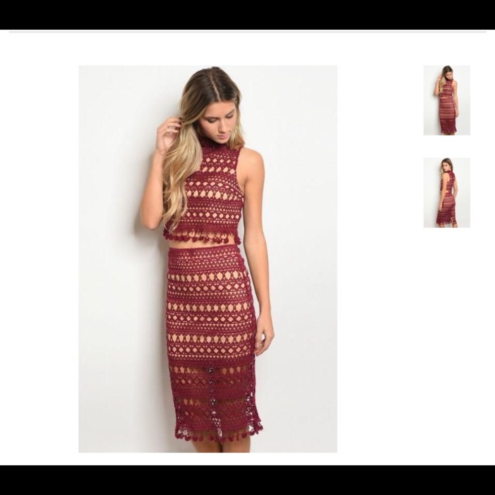 Crochet two piece dress - wine color